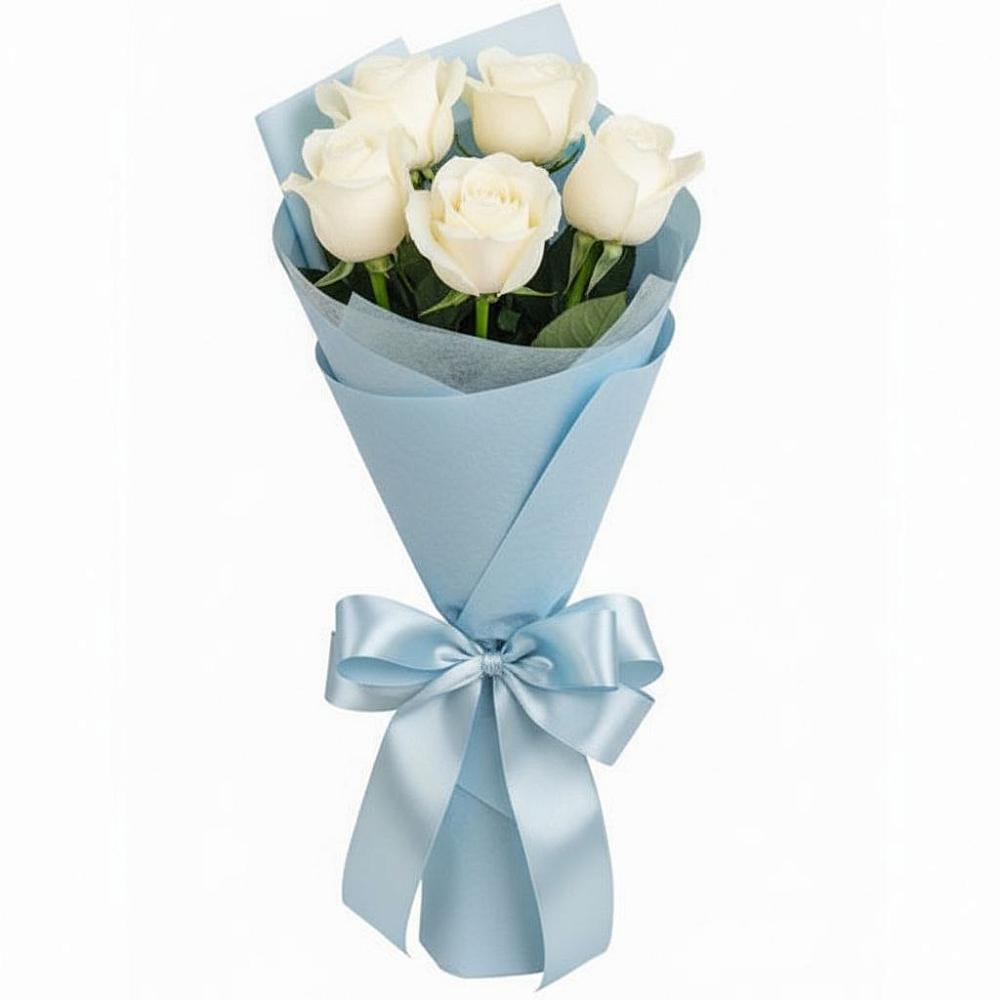 Букет 5 Белых роз Проуд в Тимонино