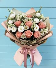 Букет цветов из:  Розы, Альстромерии и Лизиантусы в Тимонино