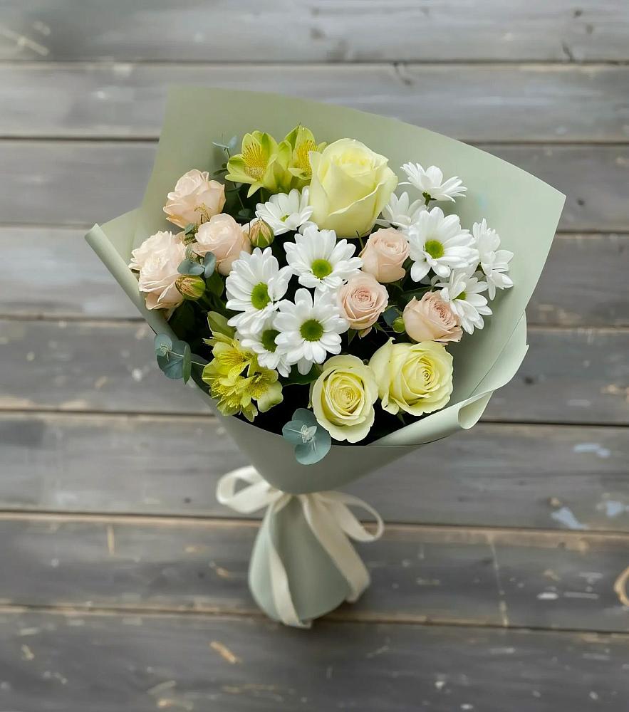Букет цветов из: Альстромерии, Розы и Хризантемы в Тимонино