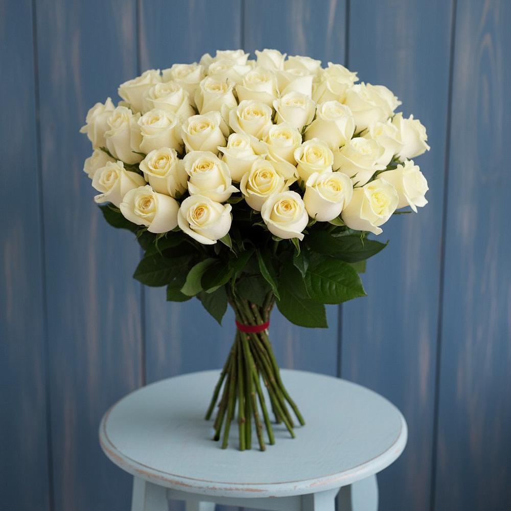 Букет 51 Белая роза Эдлесс Лав в Тимонино