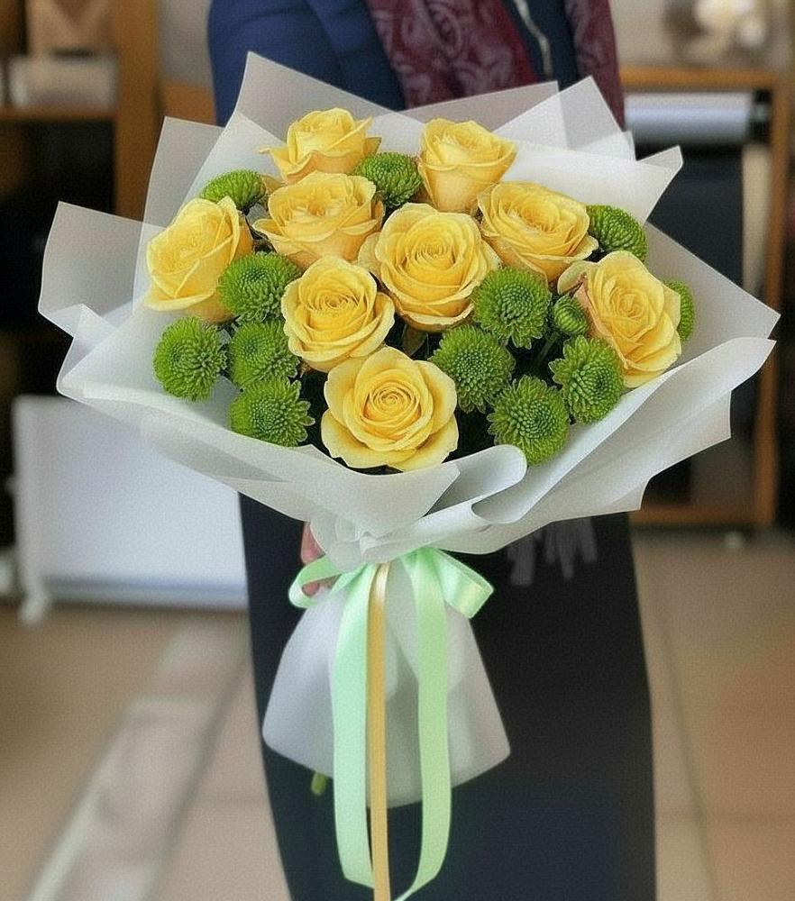 Букет цветов из: Хризантемы и Розы в Тимонино