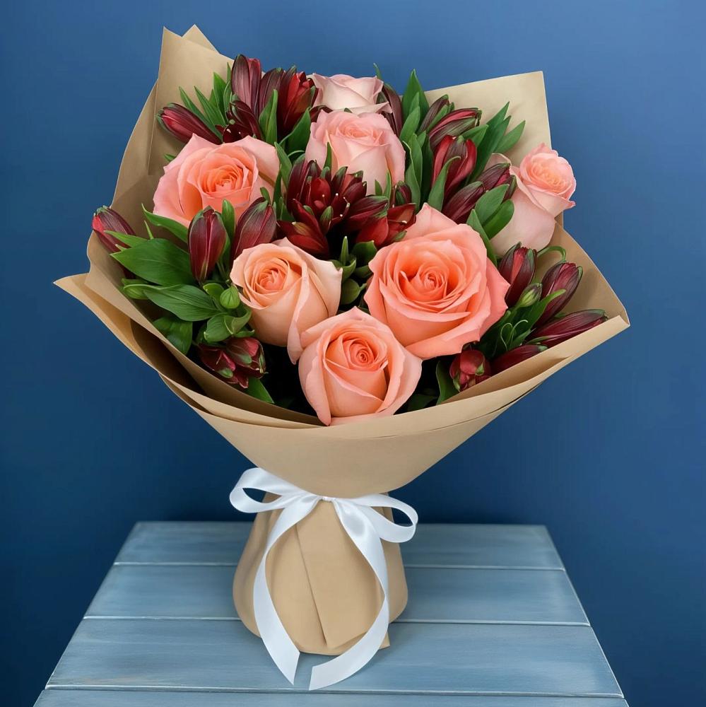 Букет цветов из: Розы и Альстромерии в Тимонино