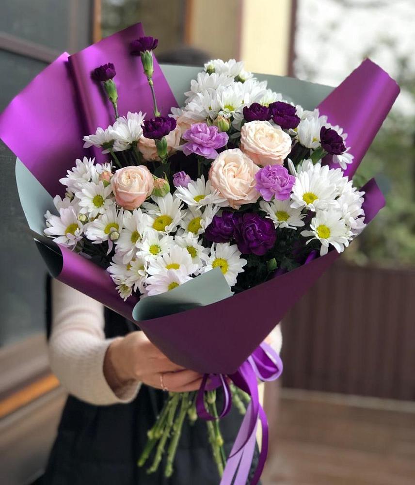 Букет цветов из: Хризантемы, Гвоздики и Розы в Тимонино