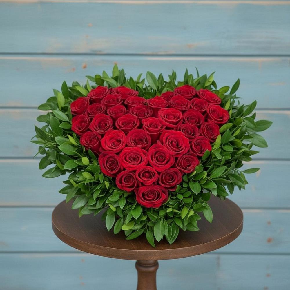 Цветочная композиция из Розы в виде сердца в Тимонино