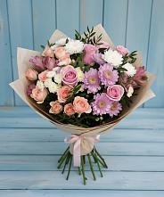 Букет цветов из:  Хризантемы, Розы и Альстромерии в Тимонино