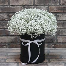 Цветочная композиция из Гипсофила в шляпной коробке в Тимонино