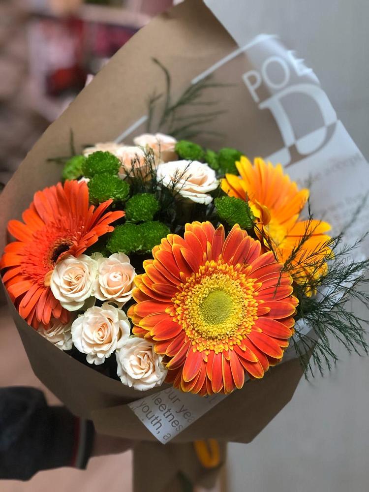 Букет цветов из: Герберы, Хризантемы и Розы в Тимонино