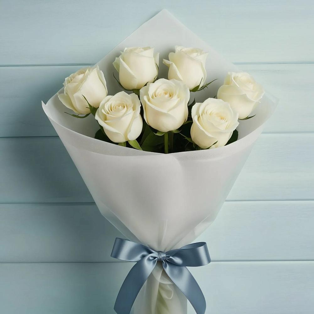 Букет 7 Белых роз Эдлесс Лав в Тимонино