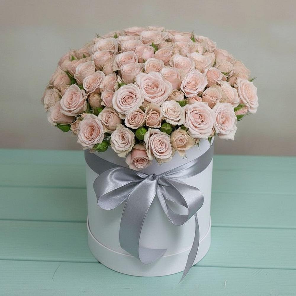 Цветочная композиция из Розы в шляпной коробке в Тимонино